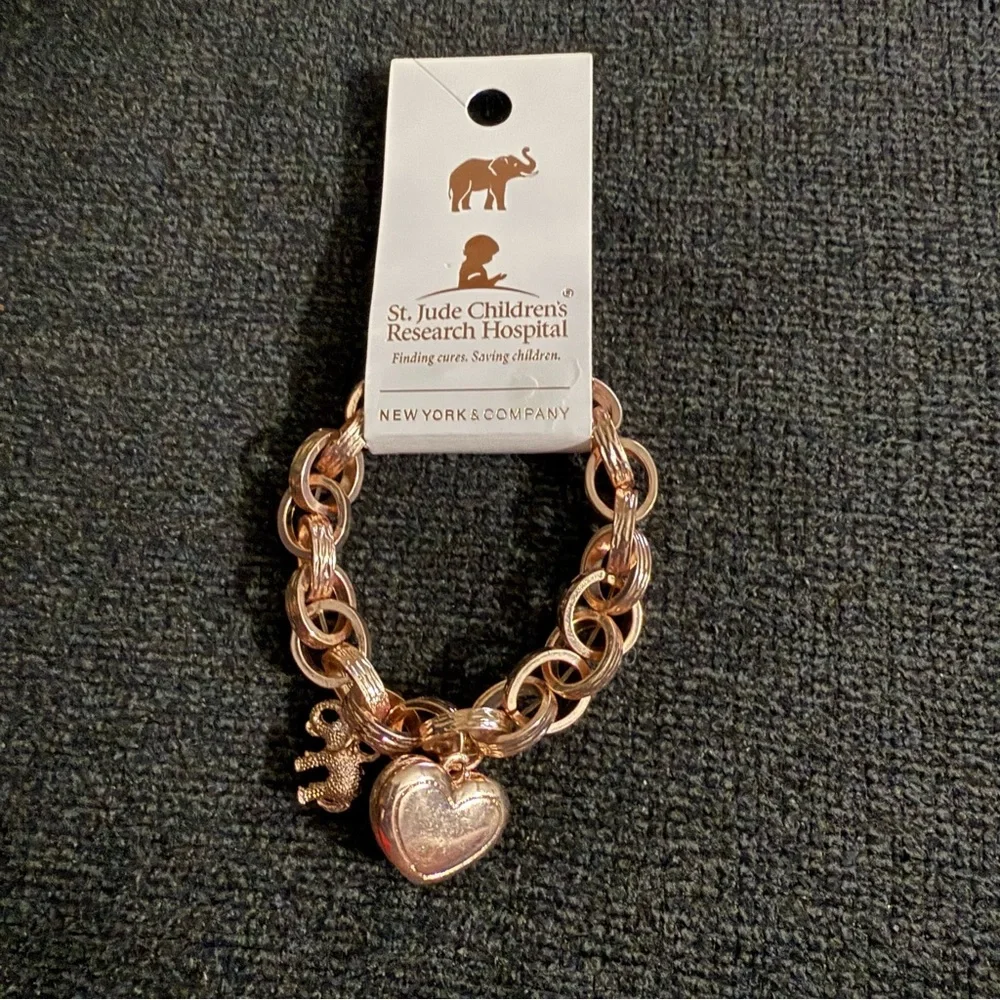 New York & Company Rose Gold Heart Charm Link Bracelet